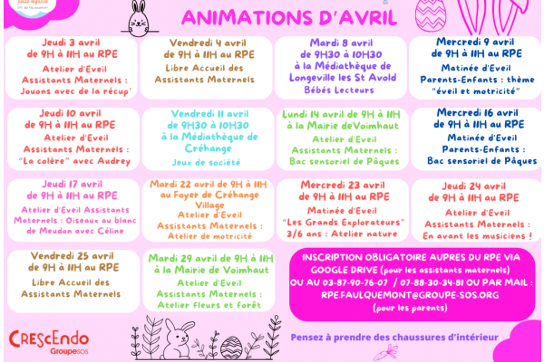 Programme d'avril 2025 au RPE du DUF