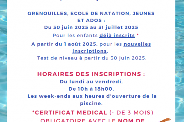 Inscriptions activités piscine