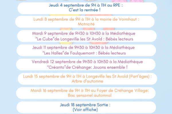 Programme de septembre 2025 au RPE du DUF